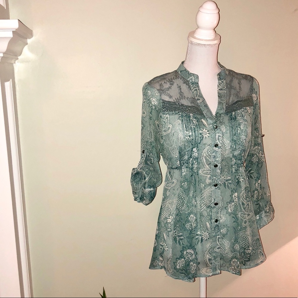 Blue/Green Button Down Blouse or Shirt Dress